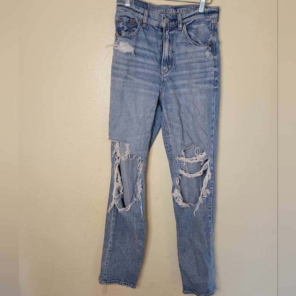 American Eagle Destroyed Strigid Holy Mom Jean High Rise Strigid Size 0 Regular